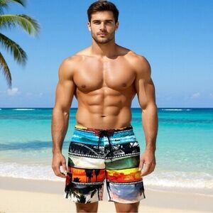 Hang Ten Mens Swim Trunks Size XL Board Shorts Lined Hawaiian Babymoon